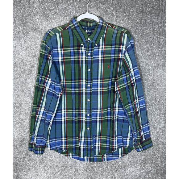 Ralph Lauren Custom‎ Fit Button Down Shirt Mens Size LG Green Plaid Long Sleeve - Picture 1 of 11